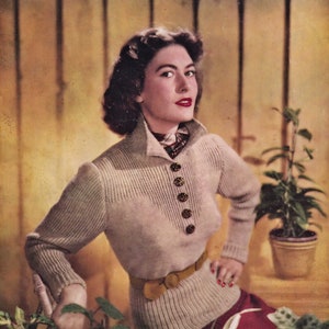 Ladies Stylish Country Style Sports Jumper, Vintage Knitting Pattern, PDF, Digital Download - D479