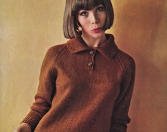 Ladies Smart Polo Shirt Style Sweater, Vintage Knitting Pattern, PDF, Digital Download - D494
