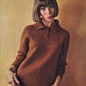 Ladies Smart Polo Shirt Style Sweater, Vintage Knitting Pattern, PDF, Digital Download D494 image 1