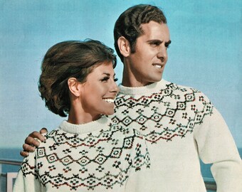 Ladies and Mens Lovely Fair Isle Sweaters, Vintage Knitting Pattern, PDF, Digital Download - C797