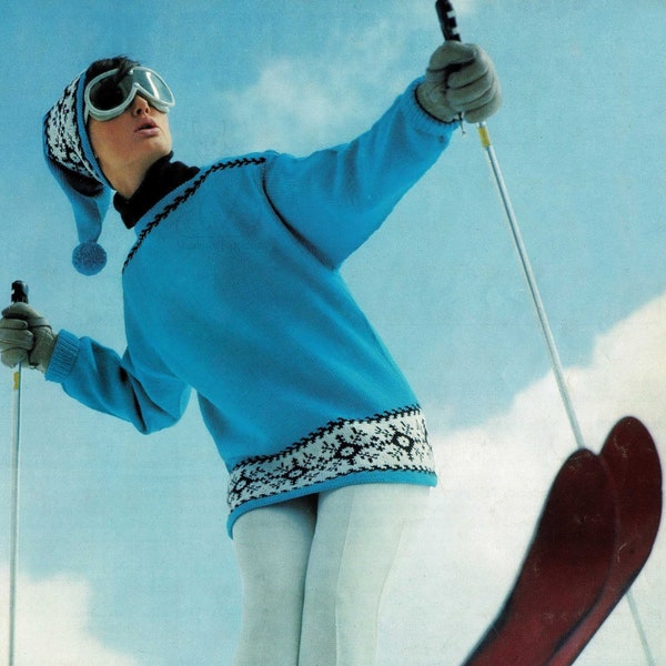 Ladies Gorgeous Nordic Style Fair Isle Ski Sweater with Matching Hat, Vintage Knitting Pattern, PDF, Digital Download - B806