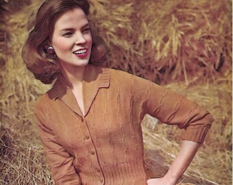 Ladies Fabulous Autumn Cardigan with Three Quarter Length Dolman Sleeves, Vintage Knitting Pattern, PDF, Digital Download - D423