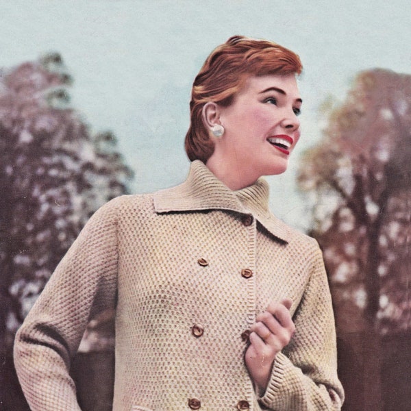 Ladies Smart Double-Breasted Blazer Jacket, Vintage Knitting Pattern, PDF, Digital Download - D377