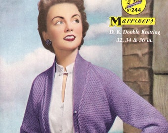 Ladies Fabulous Raglan Cardigan with Rope Look (Stem Stitch) Detail, Vintage Knitting Pattern, PDF, Digital Download - D296