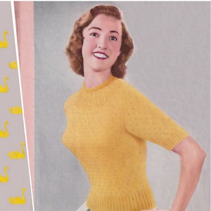 Ladies Pretty Short Sleeve Jumper with Round Yoke, Vintage Knitting Pattern, PDF, Digital Download - D283