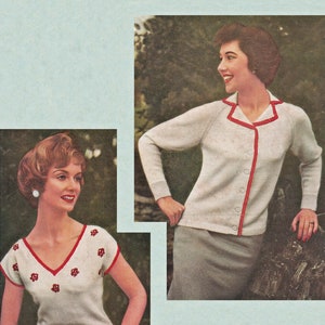 Dames aantrekkelijke tweekleurige Twinset, vintage breipatroon, PDF, digitale download - D382