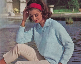 Ladies Lovely Polo Shirt Style Sweater, Vintage Knitting Pattern, PDF, Digital Download - D400