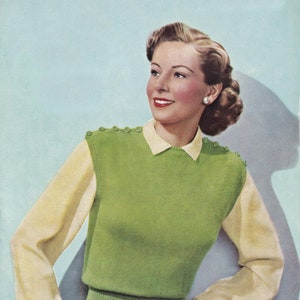 Ladies "Easy Knit" Vest with Shoulder Buttoning, Vintage Knitting Pattern, PDF, Digital Download - D610
