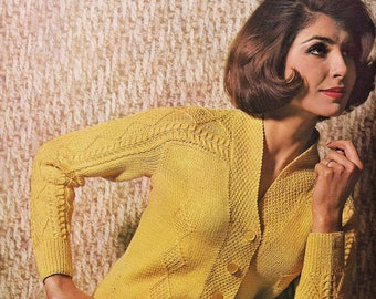 Ladies Aran Style Jacket with Saddle Shoulders, Vintage Knitting Pattern, PDF, Digital Download - D242