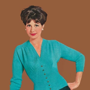 Ladies Stunning Figure-Hugging Sweater with Short or Three-Quarter Length Sleeves, Vintage Knitting Pattern, PDF, Digital Download - D406