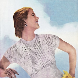 Ladies Gorgeous Lacy Knitted Blouse with Round Neck, Vintage Knitting Pattern, PDF, Digital Download - D323