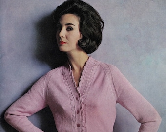 Ladies Pretty Raglan Cardigan with Front Cable Detail, Vintage Knitting Pattern, PDF,  Digital Download - B439