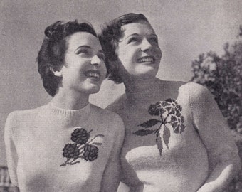 Ladies Pretty Jumper with Choice of Daisy or Carnation Motif, Vintage Knitting Pattern, PDF, Digital Download - D647