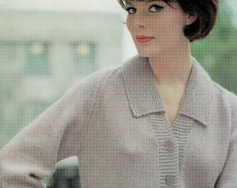 Ladies V-Neck Jacket with Optional Collar, Vintage Knitting Patterns, PDF, Digital Download - B442