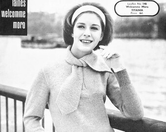 Ladies "Easy Knit" Jumper with Scarf Collar, Vintage Knitting Pattern, PDF, Digital Download - D567