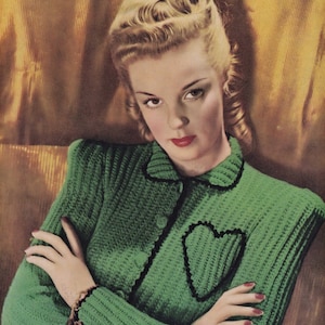 Ladies Smart Ribbed Jumper with Crochet Trim, Vintage Knitting Pattern, PDF, Digital Download - D790 image 1