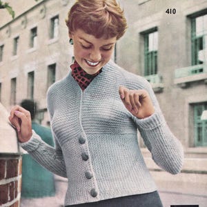 Cárdigan elegante de punto musgo para mujer, patrones de tejido vintage, PDF, descarga digital - D846