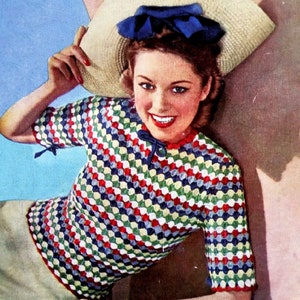Ladies Charming Patchwork Look Jumper, Vintage Knitting Pattern, PDF, Digital Download - D611