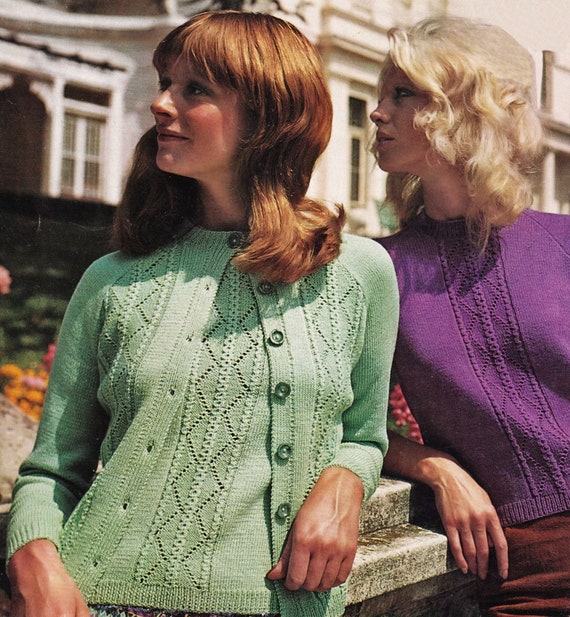 Cardigan a manches longues pour femmes avec empiecements en dentelle et pull a manches courtes assorti modele de tricot vintage PDF telechargement numerique D217 Etsy France