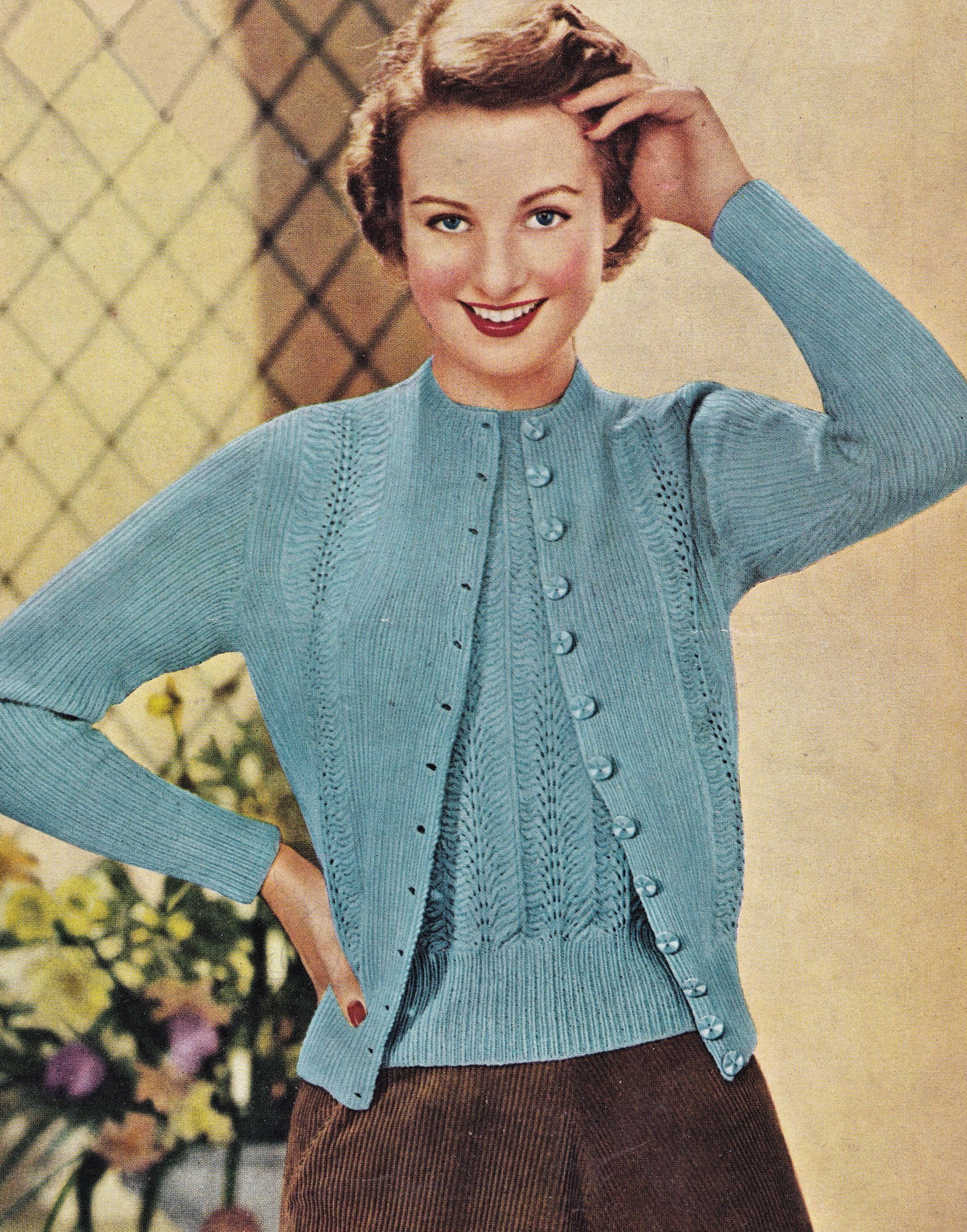 Ladies Pretty Lace and Rib Twinset, Vintage Knitting Pattern, PDF