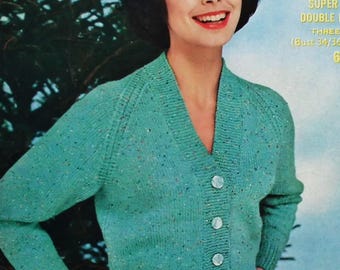 Ladies Smart V-neck Cardigan With Garter Stitch Front Bands and