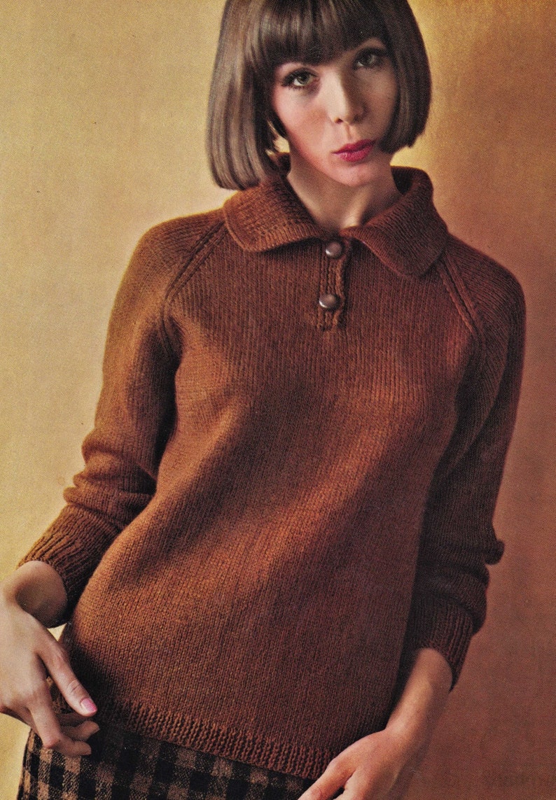 Ladies Smart Polo Shirt Style Sweater, Vintage Knitting Pattern, PDF, Digital Download D494 image 2