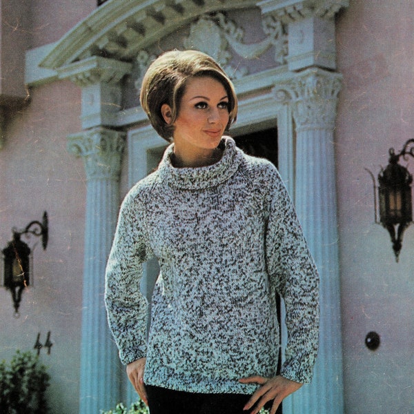 Ladies "Easy Knit" Cowl Neck Sweater in Three Yarn Weights, Vintage Knitting Pattern, PDF, Digital Download - A407