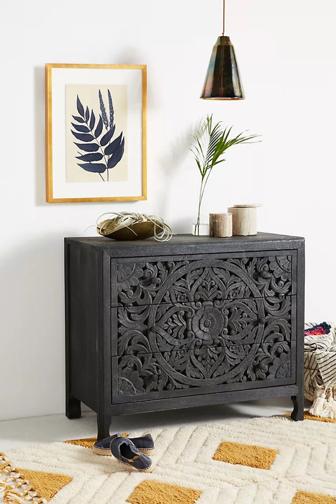 Handcarved Lombok Threedrawer Dresser Carving Hardwood Etsy