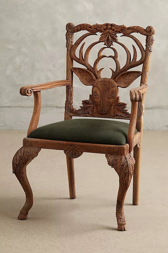 Hand Carved Deer Armchair Dining Chair Hand Carved Motif - Etsy