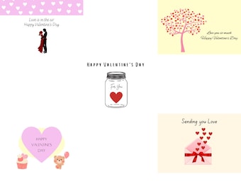 5 Valentine's Day Cards Designs.  Available in PNG, SVG, JPG.