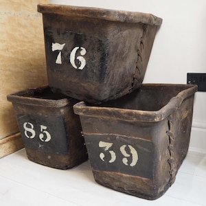 Antique Vintage 19th Century Buffalo Rawhide Mill Bucket / Industrial Factory Bin (Sold Individually)