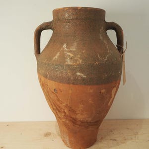 Antique Turkish Terracotta Olive Jar: Green Glazed Rim, Rustic Decor