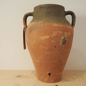 Antique Turkish Terracotta Olive Jar: Green Glazed Rim, Handcrafted Urn