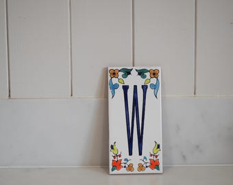 Azulejos de cerámica tunecina hechos a mano / Azulejos con nombre de casa / 'W'