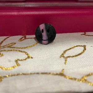 Pink and Black Polymer Clay Happy Face Adjustable Ring
