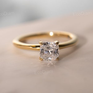 Cushion Cut Solitaire Engagement Ring, IGI Certified Lab Grown Diamond, Cushion Wedding Band, Unique Cushion Diamond Ring, Solitaire Ring