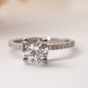 1CT Round Lab Grown Diamond Engagement Ring, Solid 14K White Gold Promise Ring, CVD Lab Created Diamond, Proposal Jewelry