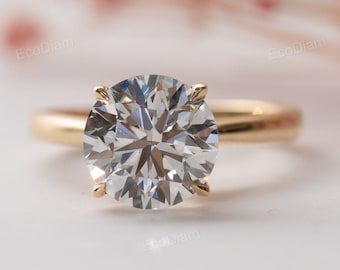 Runder Diamant Verlobungsring, IGI-zertifiziertes Labor erstellt Brilliant Cut Solitaire 14K Solid Gold Jubiläumsgeschenk, Lab Grown Diamantring
