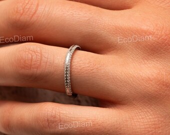 0.8TCW Rundschliff Labrador Diamant Ehering, 14k Weißgold halbe Ewigkeit Pave Set, Stapelring, Verlobungsring, CVD Diamant, halbe Ewigkeit