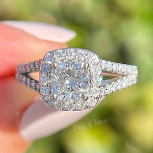 1CT Cushion Cut Lab Grown Diamond Wedding Ring, Split Shank Diamond Ring, Engagement Ring for Women, Promise Ring, Anniversary Gift