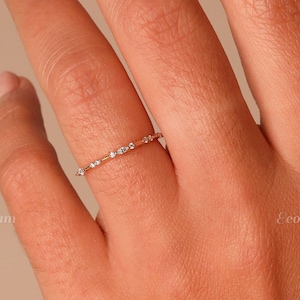 Lab Grown Diamond Stackable Band, Marquise and Round Cut Diamond Eternity Ring, 14K Gold Wedding Band, Minimalist Forever Ring, Gift for Her