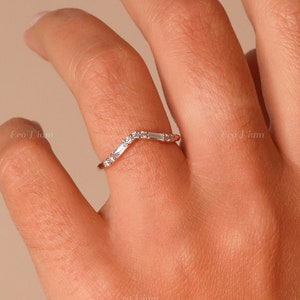 Lab Grown Diamond Curved Half Eternity Band, Baguette & Round Diamond Ring, Dainty Matching Band, For Engagement Ring, Best Anniversary Gift