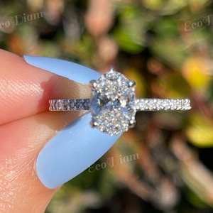 1.60 CT Oval Cut Lab Grown Diamond With Double Hidden Halo Engagement Ring, 14K Solid Gold Art Deco Oval Lab Created Diamond Solitaire Ring