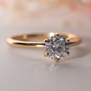 1CT Certified Round Lab Grown Diamond Solitaire Engagement Gift, Dainty Wedding Band, Solitaire Ring, Brilliant Cut Round Diamond Ring