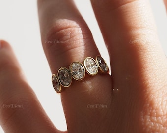 Half Eternity Diamond Band, 1.65 TCW Oval Cut Lab Grown Diamond Engagement Band, Solid 10k Yellow Gold Bridal Band, Oval Cut Bezel Set Band