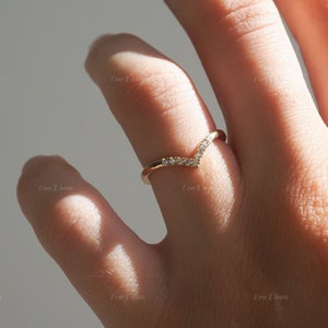 0.10 TW Round Lab Grown Diamond Wedding Band, V Shape Half Eternity Matching Stackable Ring, Chevron Band, Anniversary Gift for Her