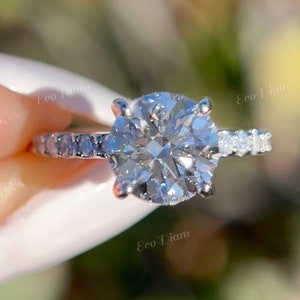 1.50 CT Round Lab Grown Diamond Engagement Ring IGI Certified F/VS2 Lab Created Diamond Hidden Halo Ring 14K White Gold Wedding Ring For Her