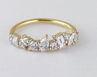 Round Pear Marquise And Princess Cut Lab Grown Diamond Ring, Half Eternity Wedding Band, Stackable Band Ring, Promise Ring, Anniversary Ring