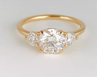 Lab Grown Diamond Ring, 1CT Round Cut Three Stone Promise Engagement Band, CVD Lab Grown Jewelry, 3 Stone Diamond Ring, Ethical Wedding Gift