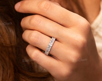 Emerald Cut Lab Grown Diamond Eternity Band, Half Eternity Wedding Band, Lab Grown Diamond Wedding Band, Anniversary Gift, Emerald Cut Band